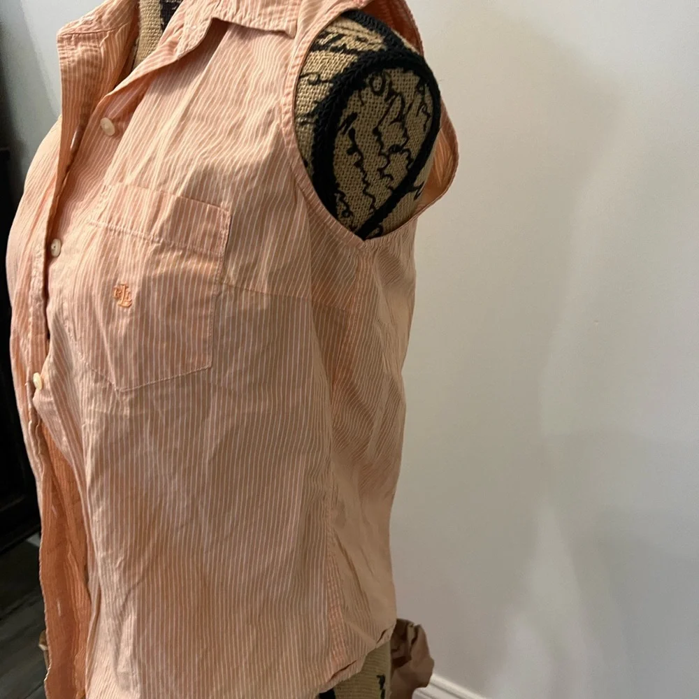 Ralph Lauren Peach Sleeveless Button-Down Shirt - Picture 4 of 7